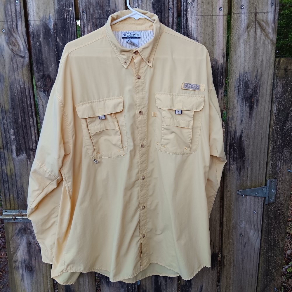 Columbia PFG Men's Yellow Button-Up Fishing Outdoors Shirt XL